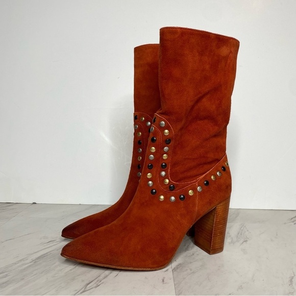 New! Free People Dakota Red Suede Studded Heeled Boot 41 - Picture 15 of 15